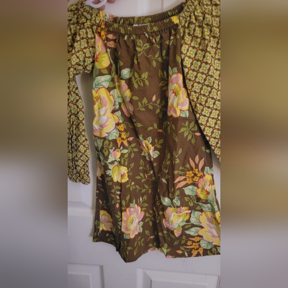Blue Juniper Dress 4t Brown with Flowers